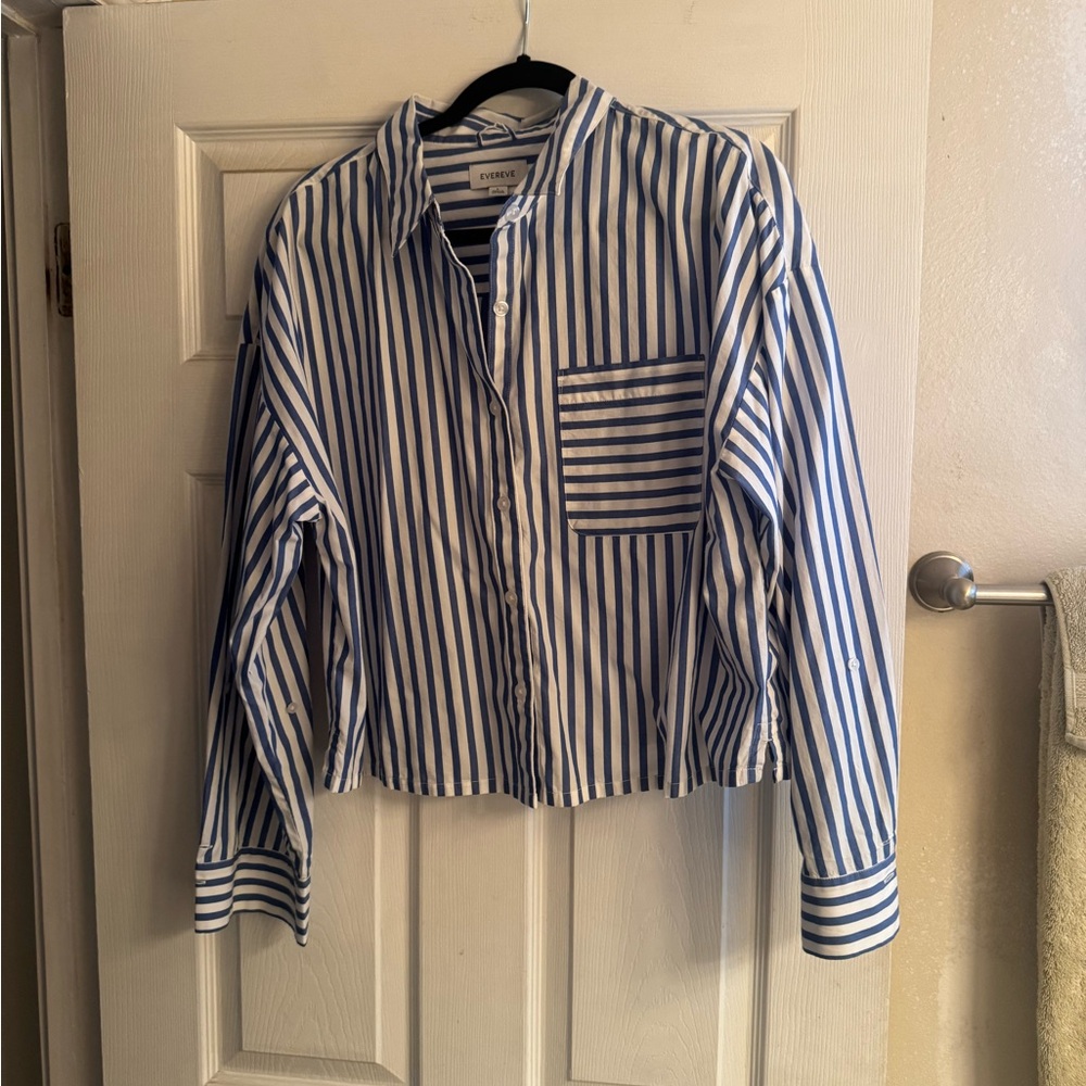 Evereve Blue & White Striped Button-Down Shirt